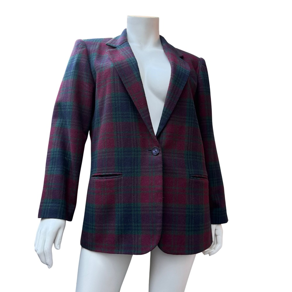 Vintage Sag Harbor Plaid Wool Blazer Dark Academia Preppy 90s Tartan Jacket 16 - Picture 2 of 13